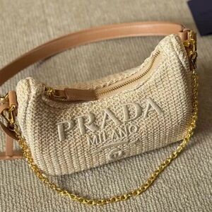 Reedition Prada crochet logo bag - Raffia purse